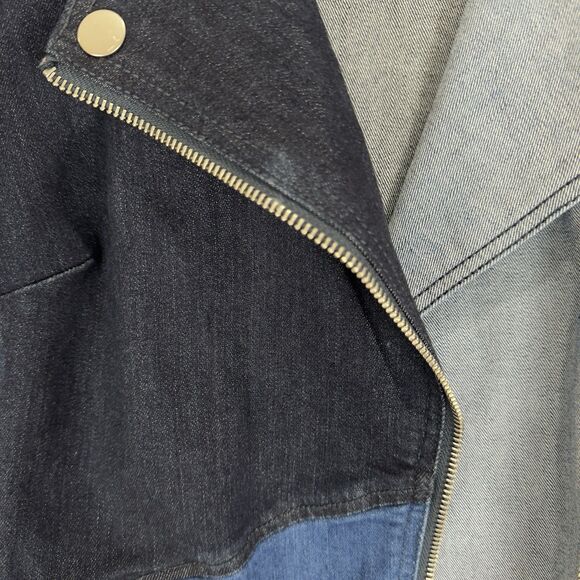 Denim Patchwork Moto Jacket Womens XS Blue Moto Festival‎ Y2K Western Cowgirl - Picture 16 of 16
